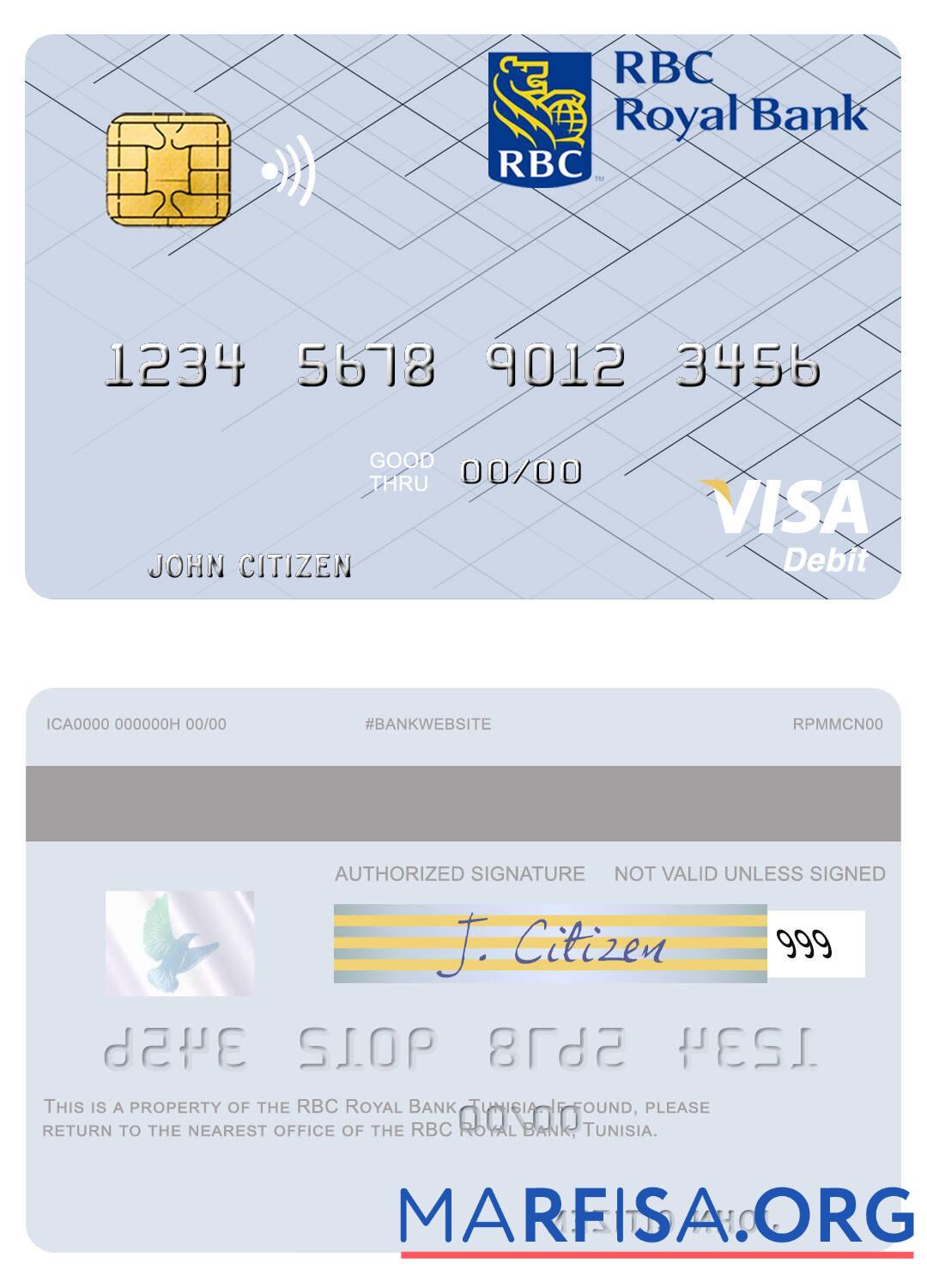 Downloadable Tunisia RBC Royal Bank visa debit card real example
